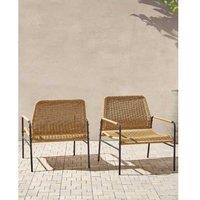 Set Of 2 Prasimo Natural Pe Rattan Garden Armchairs - Weather-Resistant, Modern Outdoor Seating