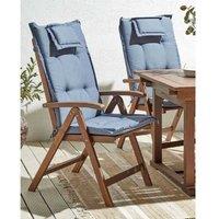 Set Of 2 Foldable Acacia Wood Garden Chairs With Cushions - Weather-Resistant, Adjustable, Space-Saving Outdoor Seating