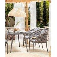 Set Of 2 Modern Aluminium Garden Dining Chairs With Cushions - Grey, Weather-Resistant, 130Kg Capacity
