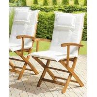 Acacia Wood Foldable Garden Chairs Set Of 2 With Cushions - Outdoor Dining, Weather-Resistant, Off-White