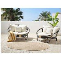 Rossano Rattan Garden Daybeds Set Of 2 - Weather-Resistant, Cushioned Outdoor Loungers (Black & Beige)