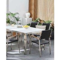 Set Of 4 Modern Black Pe Rattan Garden Dining Chairs - Weather-Resistant, Stackable, Stainless Steel Frame