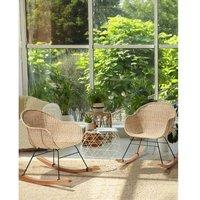 Set Of 2 Natural Rattan Rocking Chairs - Boho Garden Patio Seating