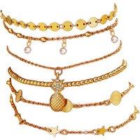 Bohemian Multi-Pack Layered Anklet Set - Alloy, Faux Pearl & Rhinestone, 8-Piece Boho Jewellery Set