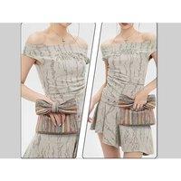 Unisex Black Ladies Straw Woven Handbag Butterfly Knot Clutch Bag