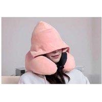 Memory Foam Hooded Travel Neck Pillow With 3D Eye Mask - Adjustable, Machine Washable, Lightweight
