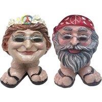 Set of 2 Quirky Resin Face Flower Pots - Male & Female, 15cm