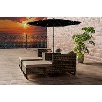 Price Drop! Eton 4-Seater Modular Rattan Garden Cube Armchair Sofa Set With Parasol - Weather-Resistant Outdoor Dining Set