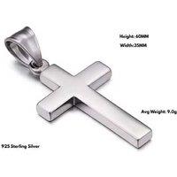 925 Sterling Silver Cross Pendant - Solid Stamped Religious Jewellery, 60Mm Classic Design