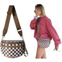 Black Women's Checkered Nylon Crossbody Sling Bag - Adjustable Strap, Multiple Pockets, Lightweight Purse