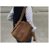 Unisex Black Suede Bucket Bag Portable Shoulder Bag