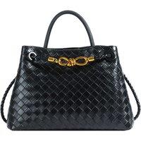Unisex Black Woven Leather Crossbody Bag - Multi-Way Urban Minimalist, Luxury Metal Buckle, All-Gender Summer Accessory