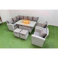 Rattan Corner Dining Sofa Set with Fire Pit Table & 2 Stools - Weather-Resistant, 7-Seater Outdoor Lounge