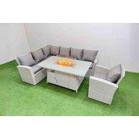 7-Seat Light Grey Rattan Garden Sofa Set With Fire Pit Table & Armchair - Weather-Resistant Outdoor Dining Lounge