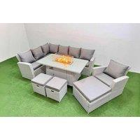 10-Seat Grey Rattan Garden Sofa Set with Fire Pit Table - Weather-Resistant Outdoor Lounge