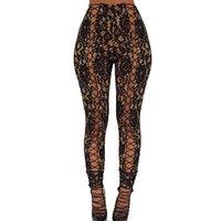Unisex Women's Black Lightweight Lace Eyelet Skinny Trousers - Breathable, Edgy Summer Style