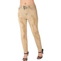 Unisex Women's Khaki Ladies Lightweight Ripped Skinny Jeans - Stretch Summer Jeggings