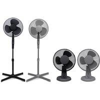 Adjustable Oscillating Pedestal & Desk Fan - Quiet, Energy-Saving, Modern Matt Grey/Black, 16 & 12 Options