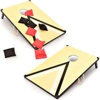 Outdoor Wooden Cornhole Bean Bag Toss Game Set - 2 Boards, 8 Bean Bags, Family Garden Fun
