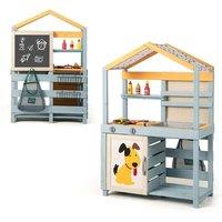 2-In-1 Wooden Outdoor Mud Kitchen & Grocery Store Playset - Double-Sided Water Play Table & Bbq Grill, For Kids Age 3+, 75X34X111Cm