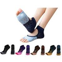 Unisex Black 5 Pairs Of Toeless Yoga Socks With Grips