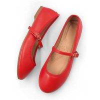Unisex Red Women'S Leather Ballerina Flats With Strap - Josie Slip-On Comfort Shoes