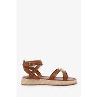 Unisex Tan Women'S Faux Leather Cross Over Buckle Strap Sandals - Casual Summer Wedge