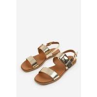 Unisex Black Women'S Premium Leather Flat Sandals - Adjustable Strap, Casual Comfort