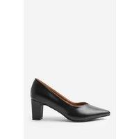 Unisex Black Women'S Wide Fit Genuine Leather Block Heel Court Shoes - Pointed Toe Slingback, Formal & Office Wear