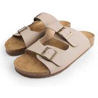 Unisex Camel Women'S Faux Leather Two-Strap Slip-On Sandals - Adjustable Buckle, Lightweight, Summer Flats