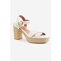 Unisex Cream Women'S Faux Leather Platform Block High Heels - Classic Cross Strap Dress Shoes