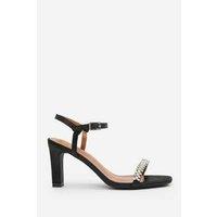 Unisex Black Women'S Diamante Embellished Strappy Block Heel Sandals - Rhinestone Party & Evening Shoes, Premium Comfort