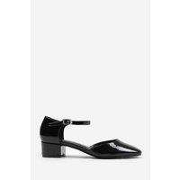 Unisex Black Women'S Faux Leather Square Toe Low Block Heel Strap Shoes - Dress & Casual Comfort