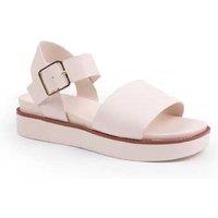 Unisex Cream Phoenix Extra Wide Fit Women'S Leather Flat Buckle Strap Sandals - Comfort Casual Footwear