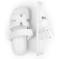 Unisex White Women'S Faux Leather Strappy Slip-On Sandals - Casual Cut-Out Flats