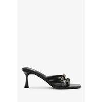 Unisex Black Women'S Faux Leather Cross Strap Buckle Heel Sandals - Chic Square Toe