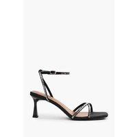 Unisex Black Women'S Formal Diamante Strap Low Block Heeled Sandals - Square Toe Occasion Shoes
