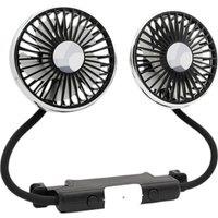 Dual Head Adjustable USB Car Fan - 3-Speed, 360 Rotating Cooling with LED Night Lights for Rear Seats