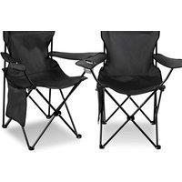 2Pk Folding Camping Chairs W/ Cup Holder & Pocket