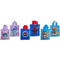 Kids 100% Cotton Character Hooded Poncho - Lilo & Stitch, Spiderman, Paw Patrol - Fun Bath & Beach Towel For Ages 3-8