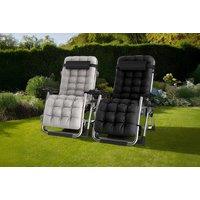 Extra Wide Reclining Sun Lounger - Steel, Foldable, Cushioned, Grey/Black