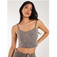 Unisex Khaki Pink Vanilla Stone Washed Stretch Crop Top