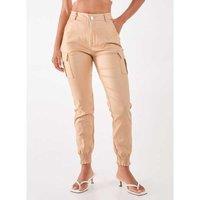 Unisex Women's Black Pink PU Cuffed Cargo Trousers - Lightweight Contemporary Summer Utility