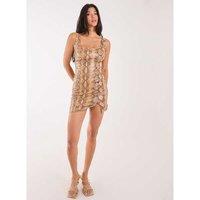 Women's Camel Pink Vanilla PU Snake Print Square Neck Bodycon Mini Dress - UK Made, Statement Print, Partywear