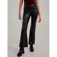 Unisex Women's Black Flare Leather Look Trousers - Versatile Retro-Inspired Summer Statement, Comfortable PU Blend, Made in the UK