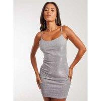 Women's Silver Pink Vanilla Metallic Scoop Neck Mini Dress
