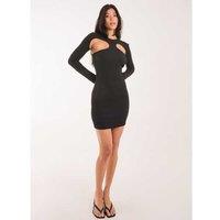 Women's Black Pink Vanilla Popcorn Scoop Racer Long Sleeve Mini Dress - Bodycon Fit, UK-Made, Soft Stretch Fabric