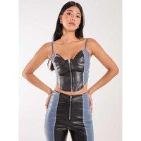 Women's Black Pink Vanilla PU Zip Up Corset