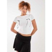 Unisex Ivory Pink Vanilla Bow Detail T-Shirt