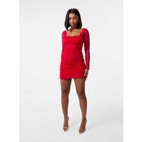Women's Pink Vanilla Mesh Bodycon Mini Dress - Long Sleeve, Gathered, Party Style